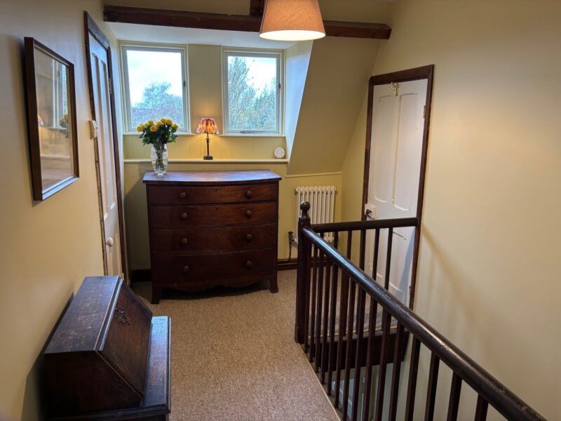 One bed flat, furnished, kitchen, living room with sofabed & woodburner, parking with EV Charger